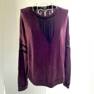 Charmed Hearts Women purple with black mesh knit Long Sleeve Sweater shirt top